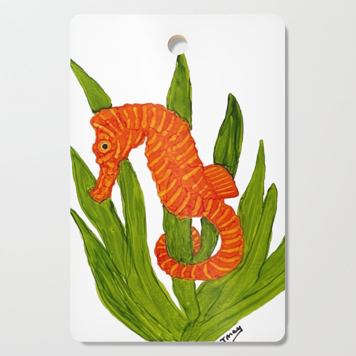 seahorse_orange_green_leaves_3500x3658px Cutting Board