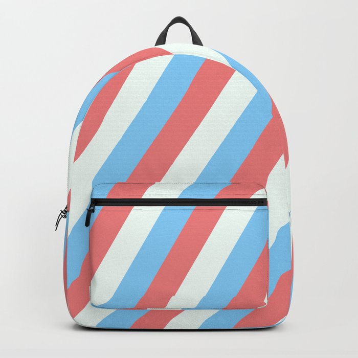 Light Sky Blue, Light Coral, and Mint Cream Colored Lined Pattern Backpack