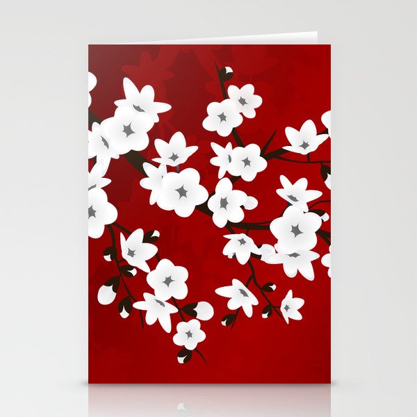 Red Black And White Cherry Blossoms Stationery Cards