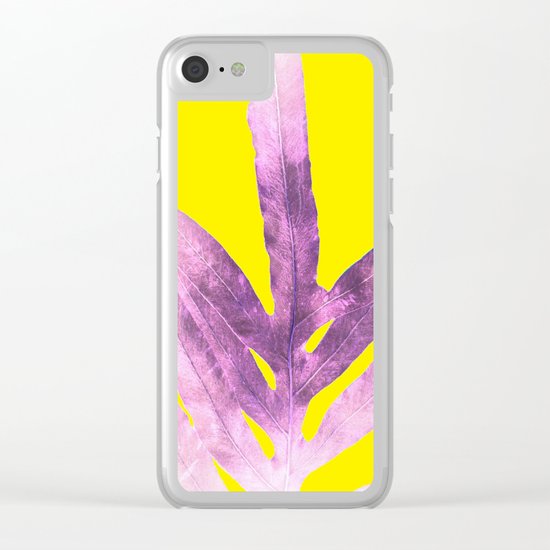 Green Fern on Bright Yellow Inverted Clear iPhone Case