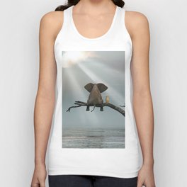 elephant and dog sit on a tree during a flood Unisex Tank Top