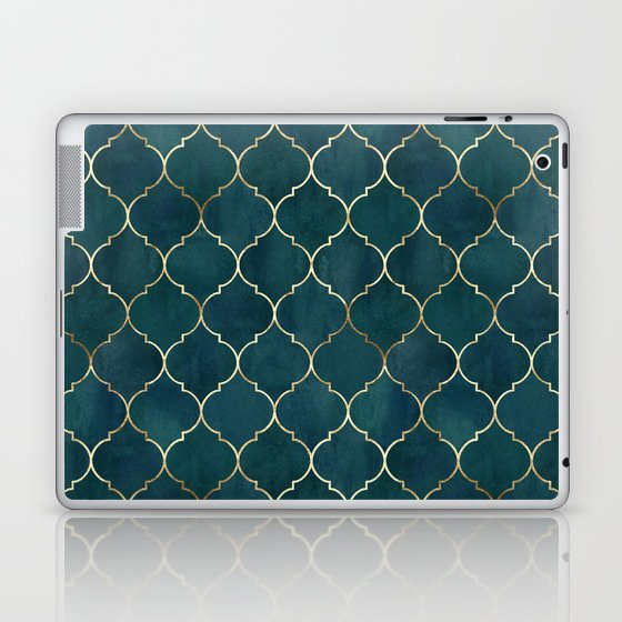 Emerald Golden Moroccan Quatrefoil Pattern Laptop & iPad Skin