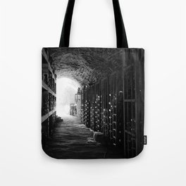 Vineyard underground cave wine cellar black and white photograph - photography - photographs Tote Bag