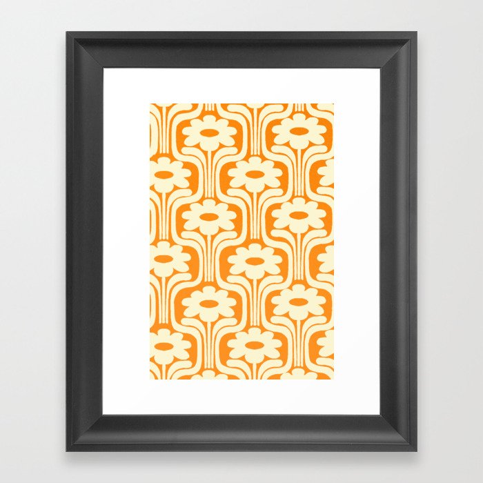 70s Orange Flower Pattern Framed Art Print