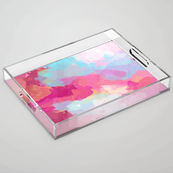 Colorful Abstract - pink and blue pattern Acrylic Tray