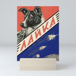 Laika, first space dog — Soviet vintage space poster [Sovietwave] Mini Art Print