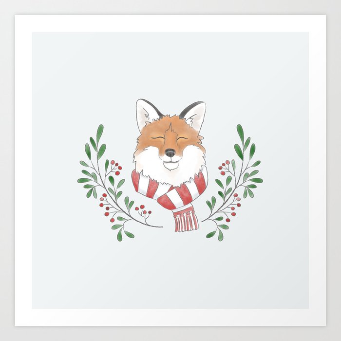 Holiday Fox Art Print