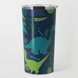 Dino Silhouette Doodle Pattern Green Travel Mug