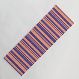 [ Thumbnail: Light Salmon and Dark Slate Blue Colored Pattern of Stripes Yoga Mat ]