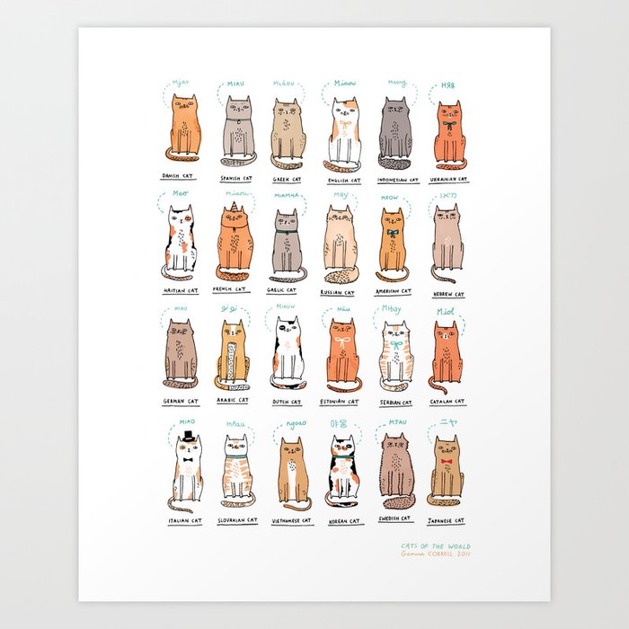 Cats Of The World Art Print By Gemmacorrell Society6