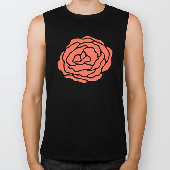Rose Deep Coral on White Biker Tank