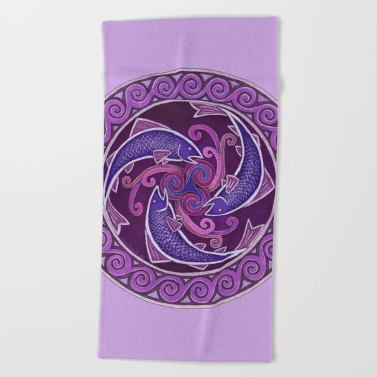 Purple Fish Spiral Celtic Mandala Beach Towel