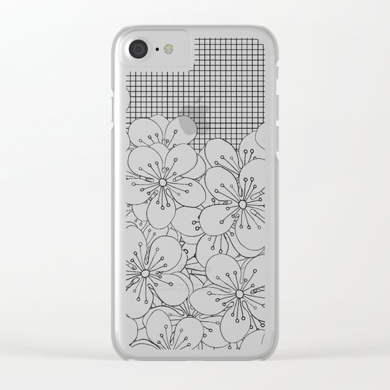Cherry Blossom Grid Black Clear iPhone Case