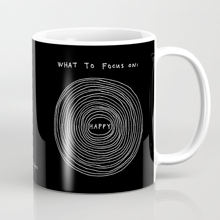 What to focus on - Happy (on black) Coffee Mug