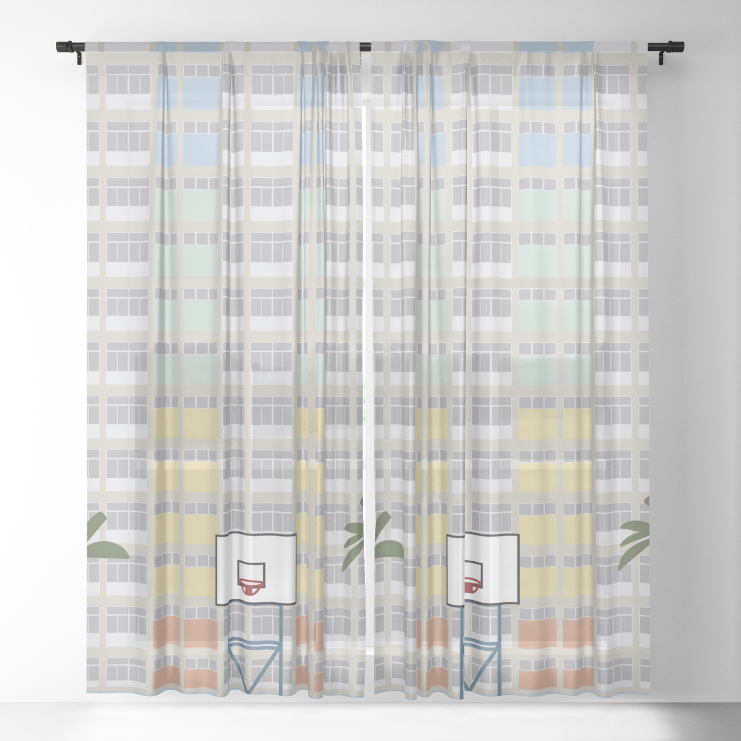 Hong Kong Choi Hung Estate Wong Tai Sin District Kowloon Basketball Court Sheer Curtain By Carrielymandesigns Society6