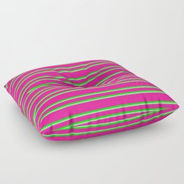 [ Thumbnail: Deep Pink, Lime & Green Colored Pattern of Stripes Floor Pillow ]