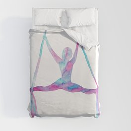 Aerial lady silky art silks yoga print watercolor painting aerialist gift drawing circus dance dancer silthouette woman gymnastics Duvet Cover