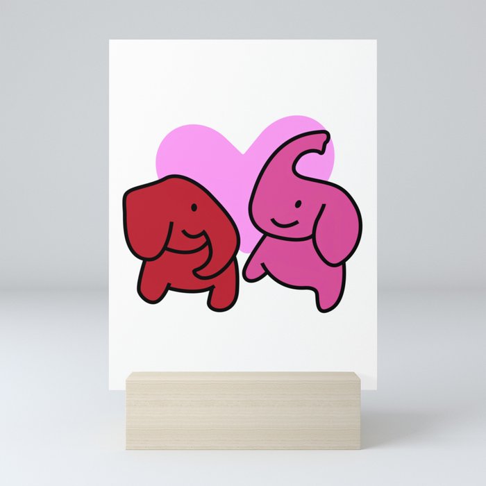 Elephants In Love – Two Cute Elephants With Heart  Mini Art Print