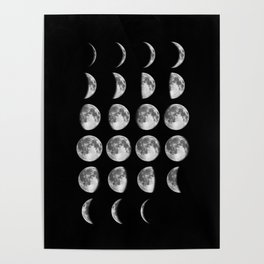 Phases of the Moon print black-white photo new lunar eclipse poster bedroom home wall decor Poster