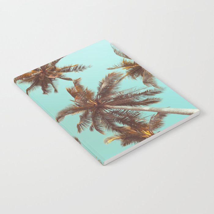 Tropical palm tree with blue sky and cloud abstract background. Summer vacation and nature travel adventure concept. Pastel tone filter effect color style.  Notebook