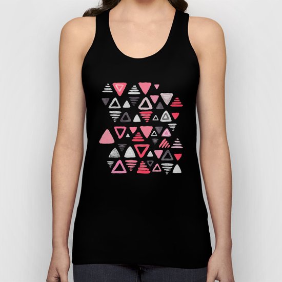 Summer Melon Hot Pink Triangles on Grey Unisex Tank Top