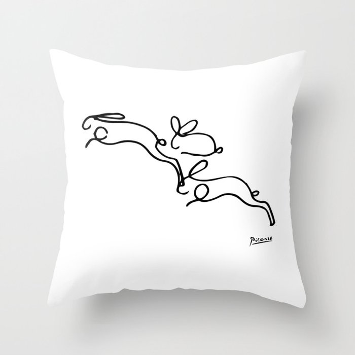 Picasso - Rabbits Line Drawing, Animals Sketch Throw Pillow