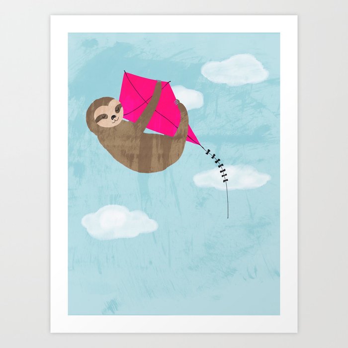 sloth flying kite Art Print