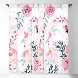 Pink Watercolor Florals I Blackout Curtain