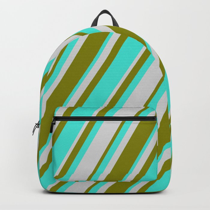 Turquoise, Light Grey & Green Colored Lines/Stripes Pattern Backpack