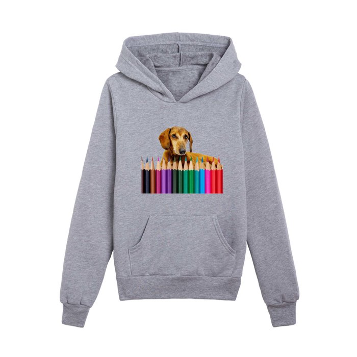 Colored Pencils Dachhund Dog Animals Design College School  Kids Pullover Hoodie