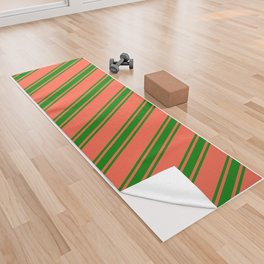[ Thumbnail: Red & Green Colored Lines Pattern Yoga Towel ]