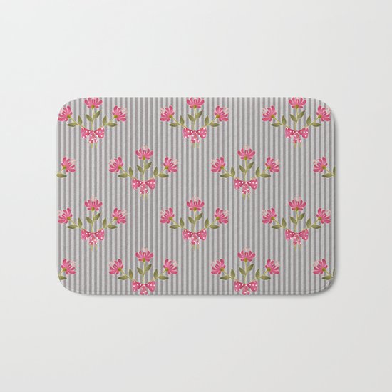 Flower bouquet on a gray striped background. Bath Mat