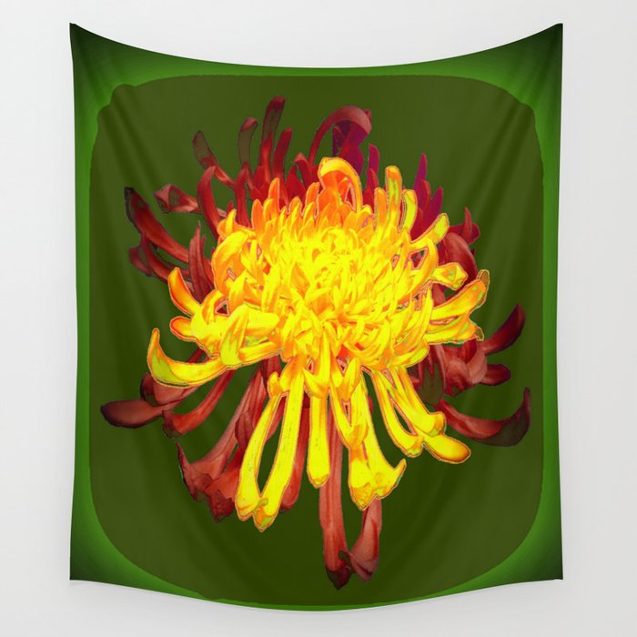 Golden-Russet Spider Chrysanthemum on Avocado  Wall Tapestry