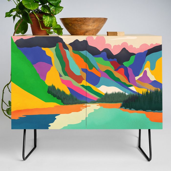 Colorful Mountain Ranges Credenza