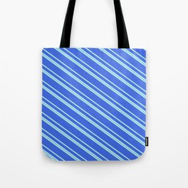 [ Thumbnail: Turquoise & Royal Blue Colored Lined Pattern Tote Bag ]