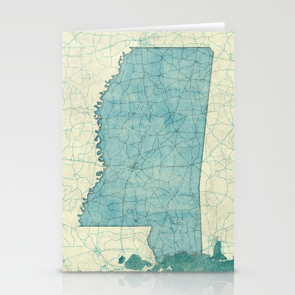 Mississippi State Map Blue Vintage Stationery Cards