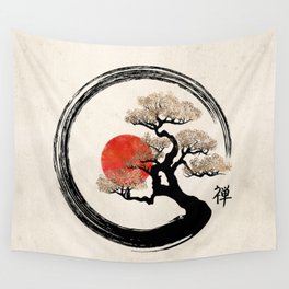 Enso Circle and Bonsai Tree on Canvas Wall Tapestry