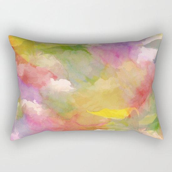 Rainbow Watercolor Floral Abstract Rectangular Pillow