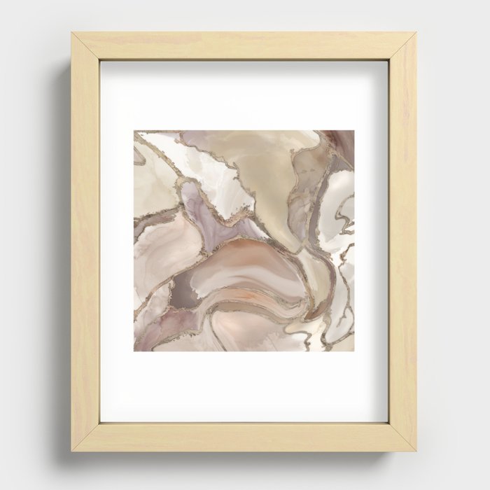 Taupe palette liquid marble and gold abstract Recessed Framed Print
