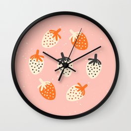 yummy strawberries -pink orange and black Wall Clock