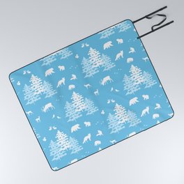 Blue Winter Woodland Picnic Blanket