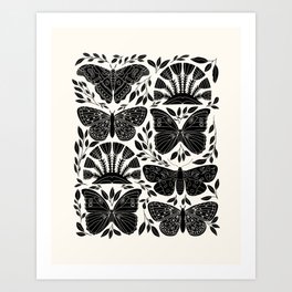 Black & White Retro, Folk Butterfly Art Print