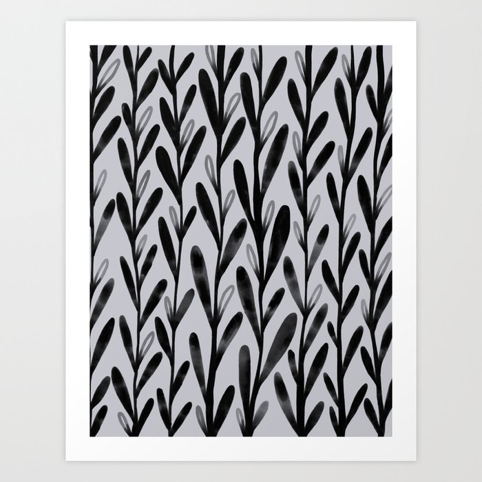 Watercolor Vines Grey Art Print