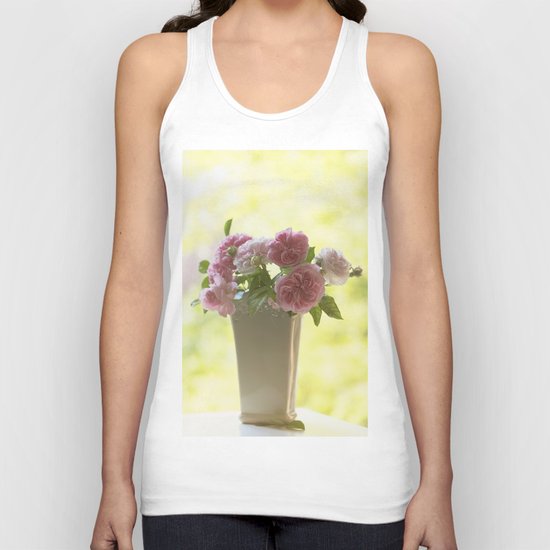 Pink English Roses in a vase- Vintage Rose Stilllife photography Unisex Tank Top