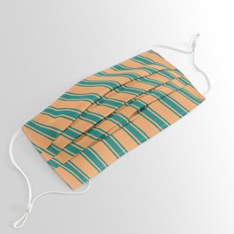 [ Thumbnail: Brown & Teal Colored Stripes Pattern Face Mask ]