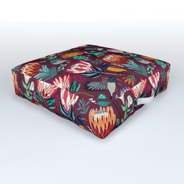 Sunbirds and Proteas On maroon Outdoor Floor Cushion