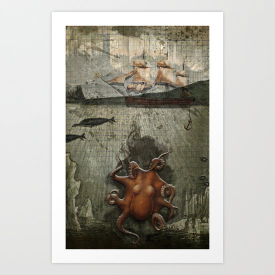 paper III :: octopus/ship Art Print