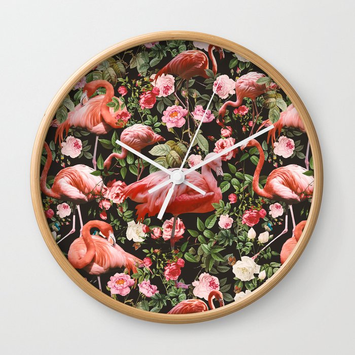 Floral and Flemingo Pattern Wall Clock