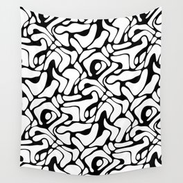 Black And White  Odd Shapes Hand Drawn Pattern Wall Tapestry