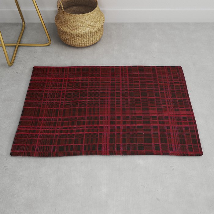 Crimson Red Grid Lines Rug